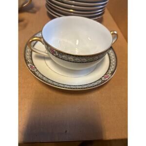 11 sets vintage Noritake bone china bullion soup & saucer disc 81240 pink roses